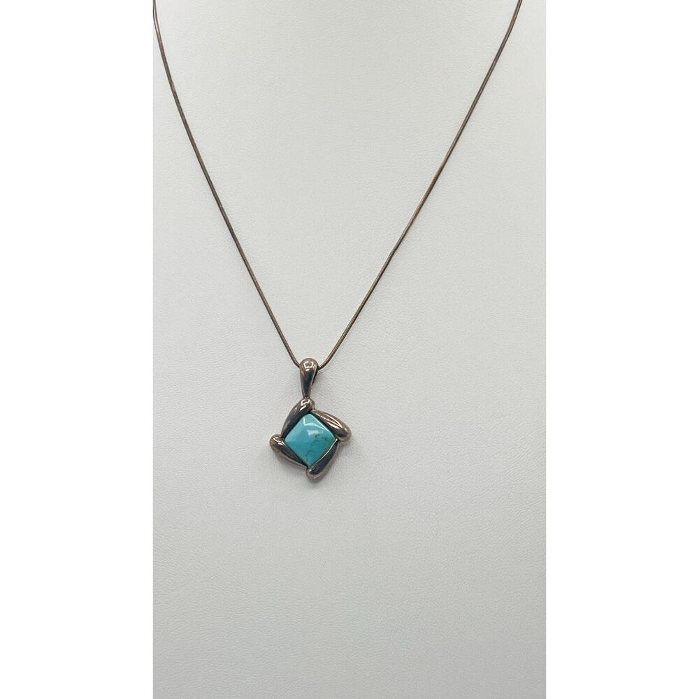 925 Silver Necklace Irregular Rectangle Pendant B… - image 5